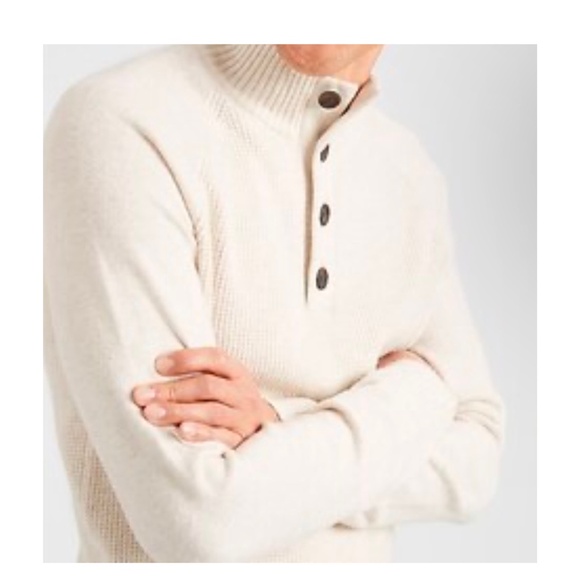 Banana Republic Sweater Sz: S Ivory / Casual Office Academia Waffle Mock-Neck - Picture 6 of 9